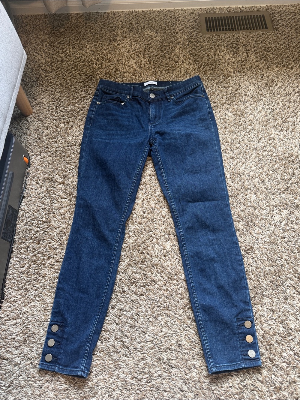 Ann Taylor Loft Women’s Skinny Jeans with Button Hem in Dark Blue